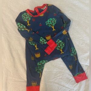 TBBC Navy Apple Tree Pajama Set with Red Trim